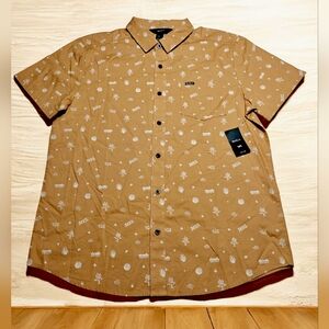 RVCA Aye Kat Short Sleeve Shirt Apple Cinnamon Size Large